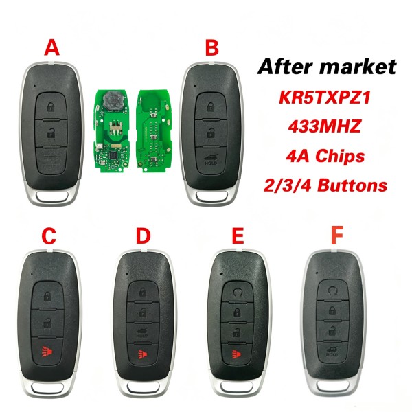 For Nissan 2/3/4 buttons smart remote key with 433mhz and 4A chip FCC ID: KR5TXPZ1 MOQ:2PCS